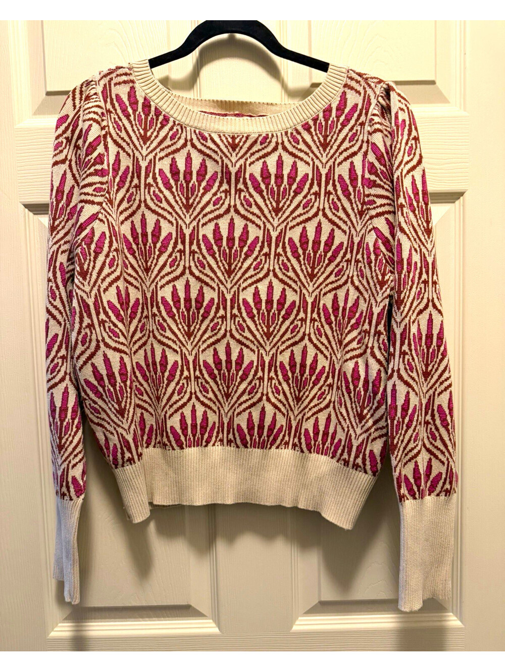 St. John's Bay Women's L Boat Neck Geometric Print Sweater